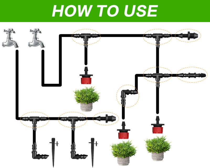 JAYEE Irrigation Fittings Kit for 1/4" Tubing 110 Piece Set - 50 Couplings,30 Tees, 20 Elbows, 10 End Plugs - Barbed Connectors for Drip or Sprinkler Systems - Image 5
